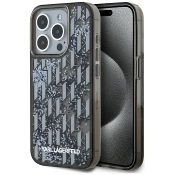 Karl Lagerfeld iPhone 15 Pro Max Case Liquide Glitter Monogram Gradient, Black