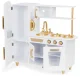 Large wooden play kitchen for children with fridge and phone, ECOTOYS, white-gold