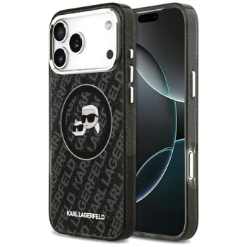 Karl Lagerfeld IML Glitter Karl & Choupette MagSafe Case for iPhone 17 Pro Max, Black