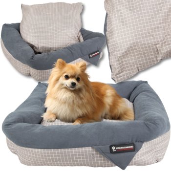 Soft pet bed for dogs and cats with removable cushion, 52x52cm, checkered