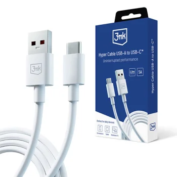 3MK Hyper USB to USB Type C Data Charging Cable 3A 1.2m, White