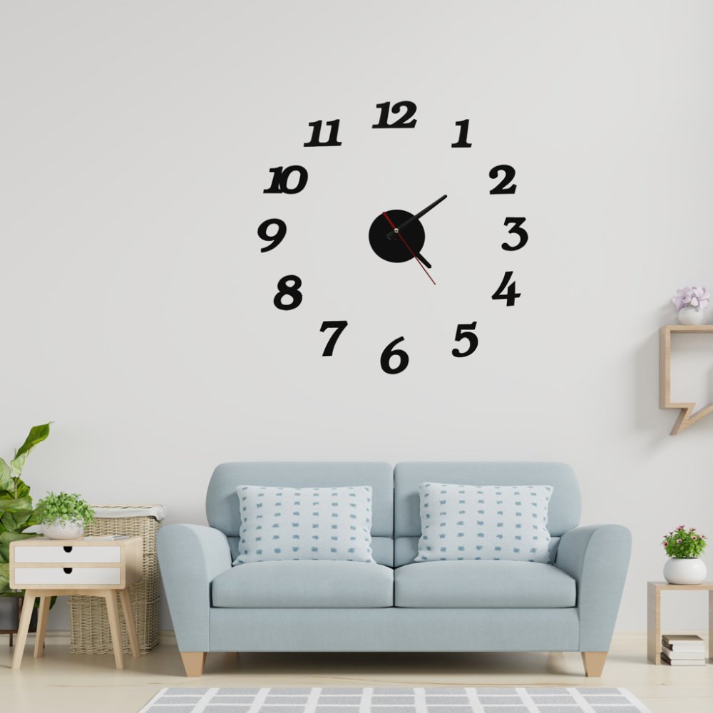 Large DIY 3D Wall Clock, Frameless Self-Adhesive Modern Design, Black (3)