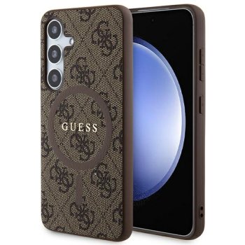 Samsung Galaxy S24 (SM-S921) Guess 4G Collection Leather Metal Logo MagSafe Case Cover, Brown