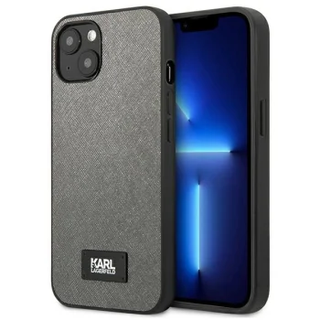Karl Lagerfeld Saffiano Plaque Case for iPhone 13 mini, Silver