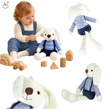 Plush Bunny Toy in Blue Shorts 36 cm