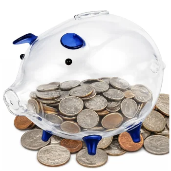 Large Glass Piggy Bank for Coins and Banknotes, Transparent