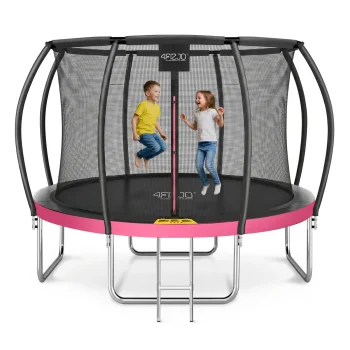 4Fizjo PRO Kids Garden Trampoline with Inner Net, 374 cm (12FT), Pink/Black