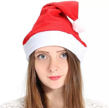 Classic Plush Santa Hat with Pom Pom, Red and White