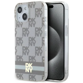 DKNY dėklas iPhone 15 Plus telefonui MagSafe, smėlio spalvos