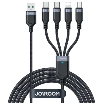 Joyroom S-A18 4-in-1 USB to 2x USB-C / Lightning / micro USB Cable, 1.2m, Black