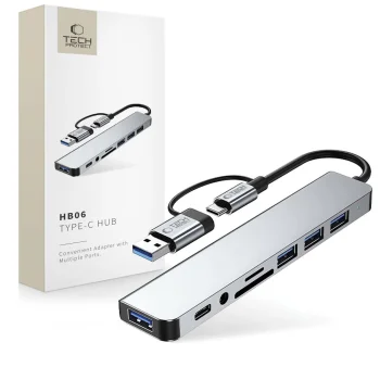 Tech-Protect HB06 8in1 USB-C HUB Adapter, Gray