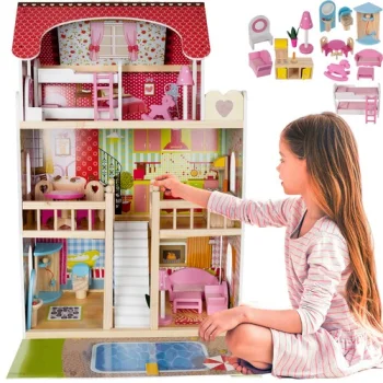 Kruzzel D11251 Wooden Dollhouse with Pool and LED Lighting, 90 cm