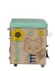 Educational Toy Wooden Manipulation Sensory Cube-Pouf on Wheels with Storage Space Busy Board