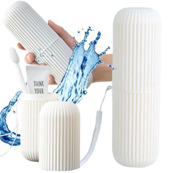 Travel toothbrush and toothpaste case with lanyard, white