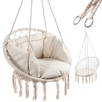 LUARO Stork's Nest Swing Chair with Cushion, 80cm, 150kg, Ecru