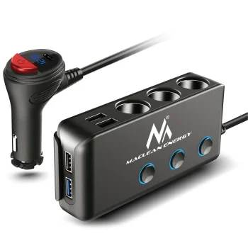Maclean MCE218 Car Cigarette Lighter Splitter with Voltmeter, 3 Sockets, USB-C PD, QC 3.0