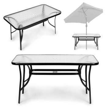 Patio Dining Table 160x90 cm MultiGarden with Tempered Glass Top and Umbrella Hole