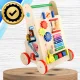 Wooden Baby Walker and Activity Center with Xylophone Clock and Blocks Montessori Toy