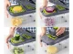Vegetable and Fruit Slicer Chopper with 13 Interchangeable Blades and Container, Green/Grey
