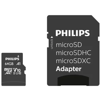 Philips MicroSDXC Card 64GB Class 10 UHS-I U1 V10 with Adapter