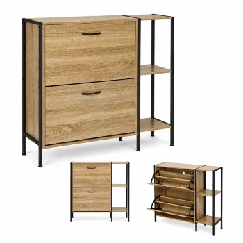 ModernHome Shoe Storage Cabinet with Side Shelf 89 x 24 x 86.5 cm, Light Oak