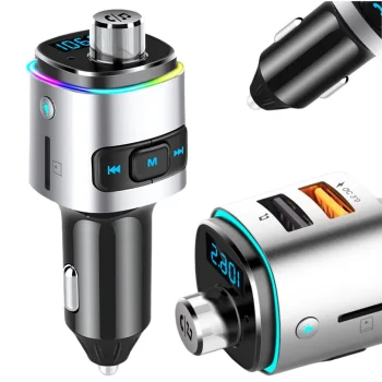 Bluetooth FM Transmitter & Car Charger with 2x USB, Silver-Black