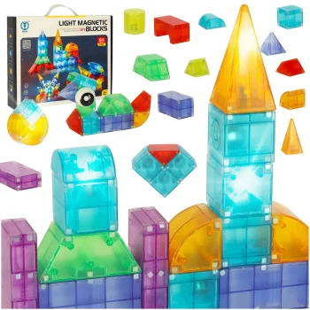 Magnetic Building Blocks for Kids, Glowing 3D Elements, 64 Pcs