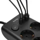 Huslog Flat Power Strip with 6 Sockets and 4 USB Ports, Black