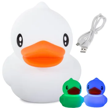 Kids LED Night Light Duck, Silicone, RGB, USB, White