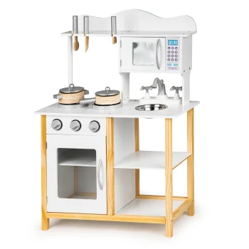 Ecotoys TK040A-WHITE Wooden Kids Kitchen with Accessories, White