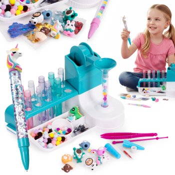 DIY Pen Creator Kit for Kids with Glitter, Beads, and Animal Toppers