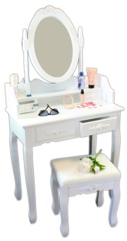 Makeup Vanity Table with Mirror and Stool Set, White
