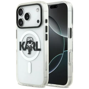 Karl Lagerfeld IML Karl Sketch Logo MagSafe Case for iPhone 17 Pro, Transparent