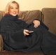 Large Fleece Wearable Blanket with Sleeves, Warm Cozy Robe, Black