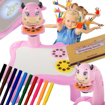 Children’s drawing projector with table, markers, pink