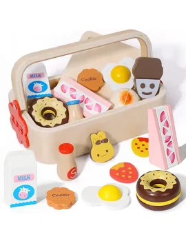 Wooden Breakfast and Pastry Cutting Toy Set with Magnets
