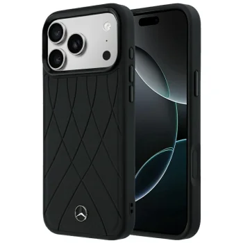 Mercedes Leather Crossed Lines MagSafe Case for iPhone 17 / 18 Pro Max - Black
