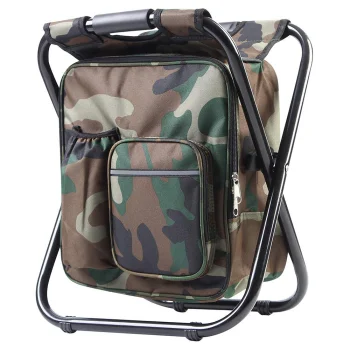 Folding Fishing Chair with Backpack and Cooler Bag 3-in-1, Camouflage