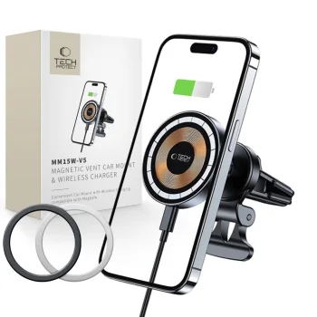 Tech-Protect MM15W-V5 MagSafe Car Holder & 15W Charger Black