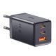 Tīkla lādētājs Baseus GaN5 2x USB-C + USB, 65W + 1m kabelis, pelēks