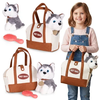 Multistore Plush Dog in a Bag with Brush, Husky