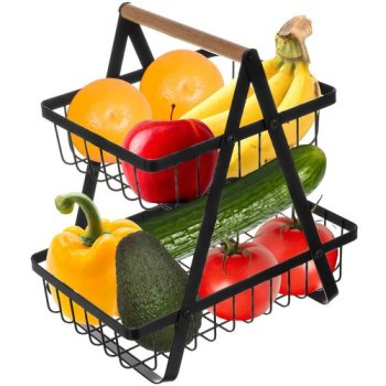Ruhhy 24265 Two-Tier Metal Fruit Basket for Kitchen Counter, Black