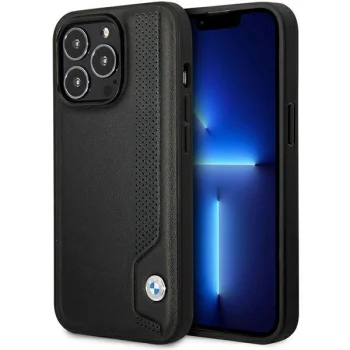 BMW Leather Blue Dots Case for iPhone 14 Pro, Black
