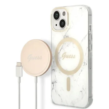 Apple iPhone 14 Plus 6.7'' Guess Marble MagSafe Case Cover + Charger (GUBPP14MHMEACSH), White