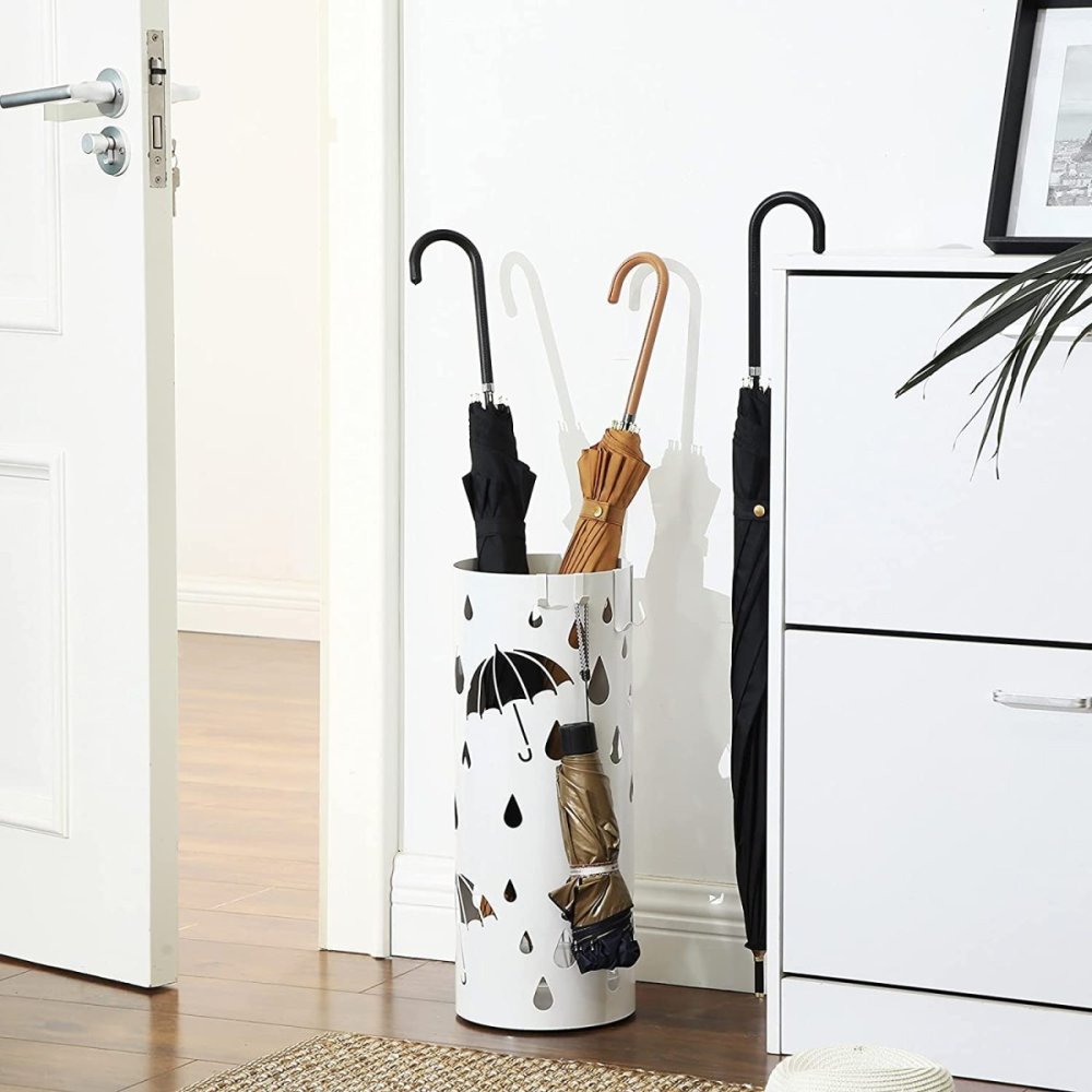 Steel umbrella stand with modern cut-out design, white (0)