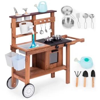 Ecotoys Kids Mud Kitchen with Accessories, Fir Wood
