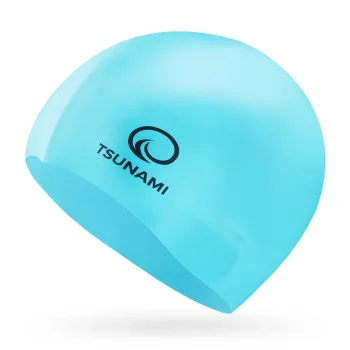 TSUNAMI Kids and Teens Silicone Swim Cap, Blue