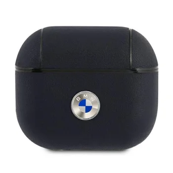 BMW Genuine Leather Silver Logo Case for AirPods 3, Navy Blue