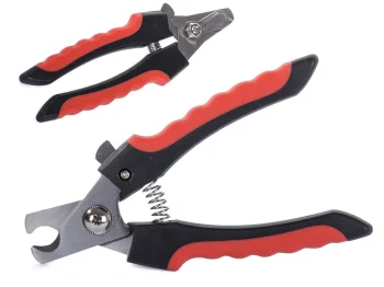 Nagų kirpimo žnyplės šunims ir katėms su apsauga ir fiksatoriumi, 12 cm, juoda/raudona