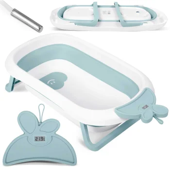 Folding Baby Bathtub with Thermometer RK-282, White / Blue